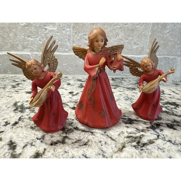The Unbranded Brand Other - Set of 3 Vintage Celluloid Angels Instruments Red Hong Kong